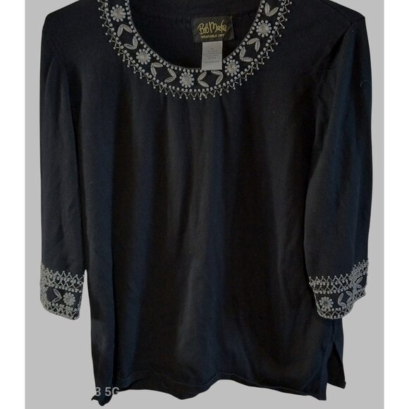 Bob Mackie Wearable Art Black Top With Beaded Neck & Sleeves Boho Cottage Core - Picture 1 of 5